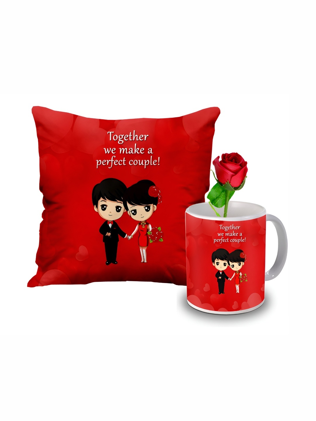 

ME & YOU Red & White 3 Pieces Cushion Rose & Mug Gift Set