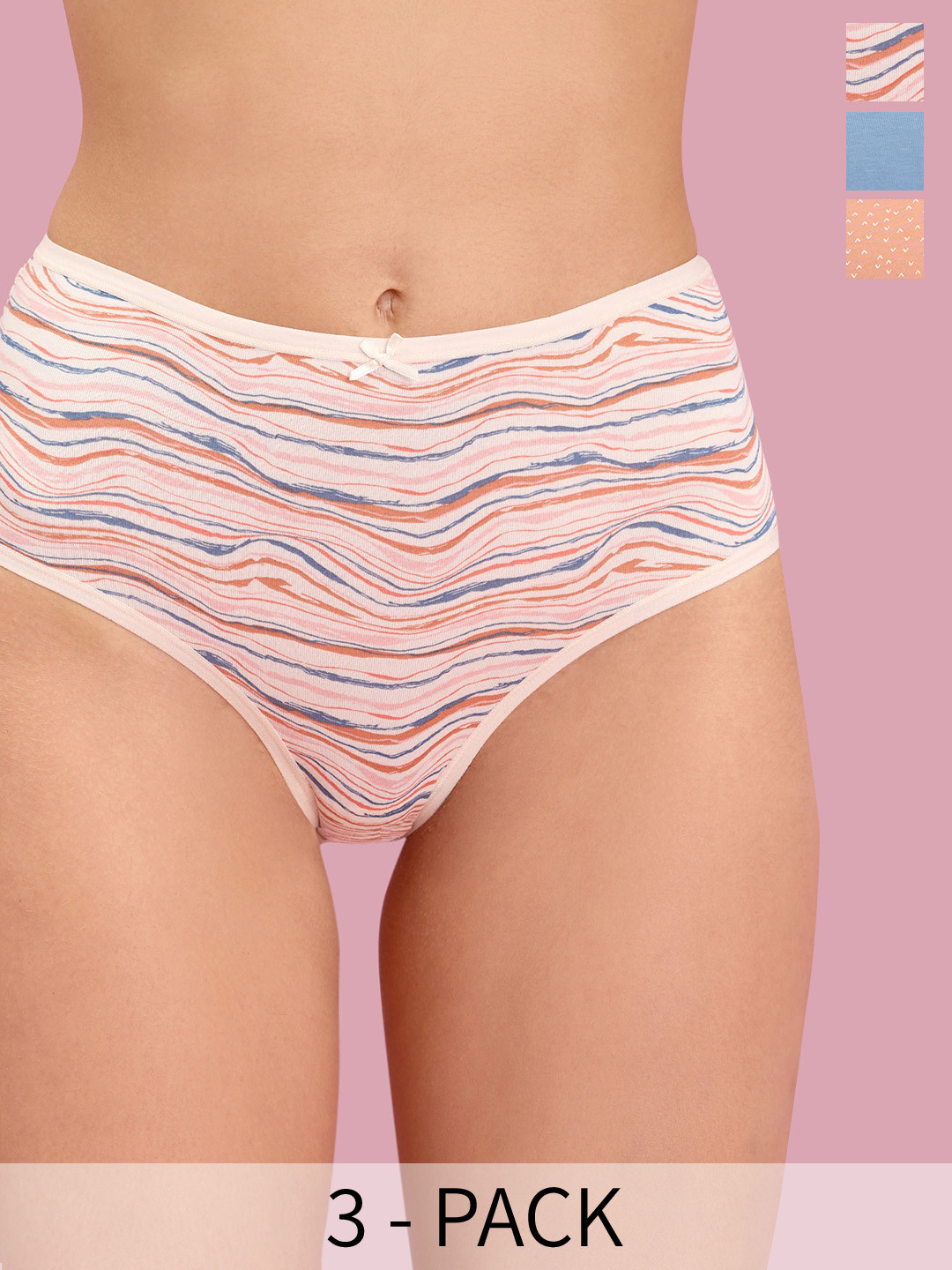 

Nykd Pack Of 3 Abstract Printed Assorted Anti Microbial Mid-Rise Basic Briefs