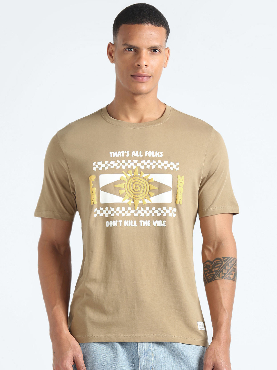 

Flying Machine Graphic Printed Pure Cotton T-shirt, Brown