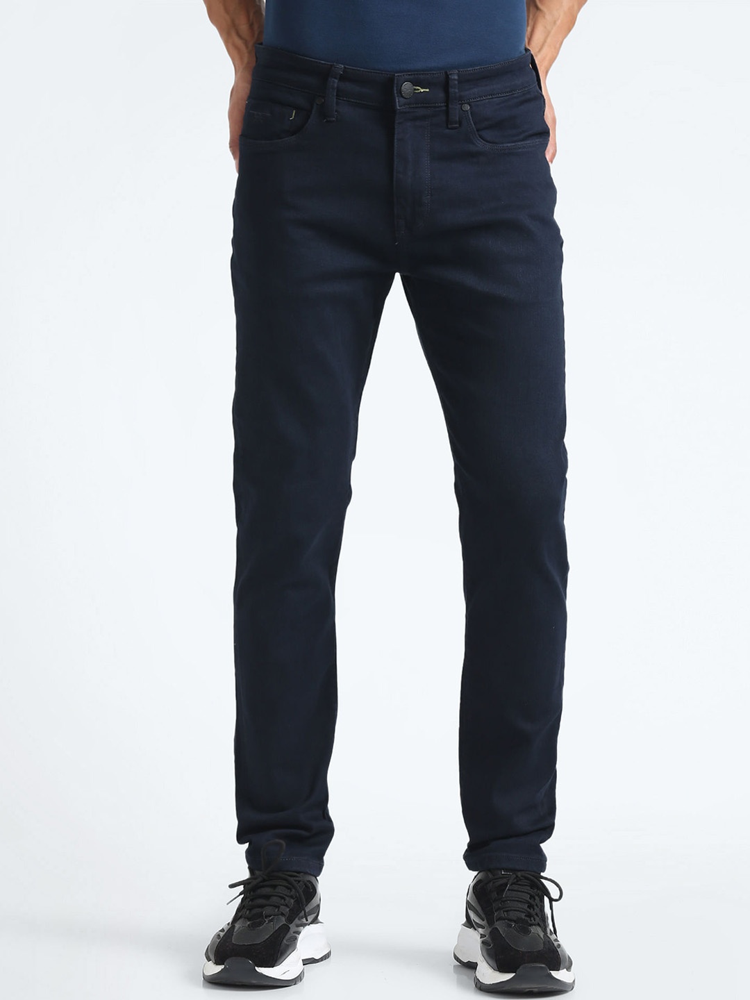 

Flying Machine Men Tapered Fit Clean Look Stretchable Jeans, Blue