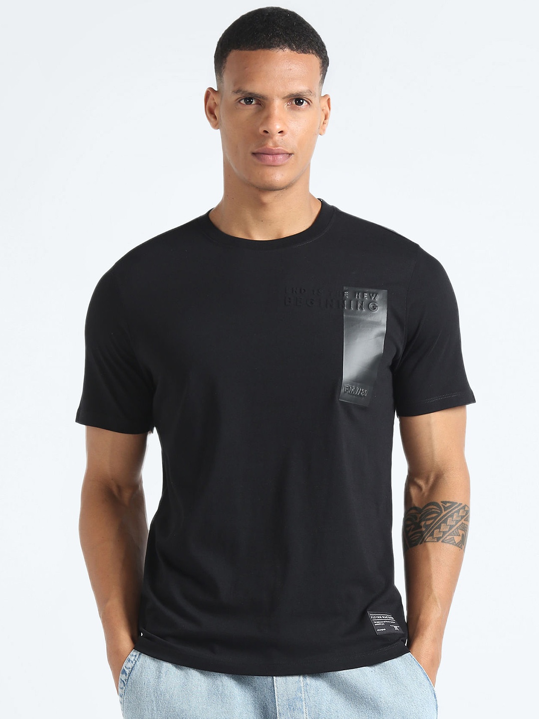 

Flying Machine Round Neck Pure Cotton T-shirt, Black