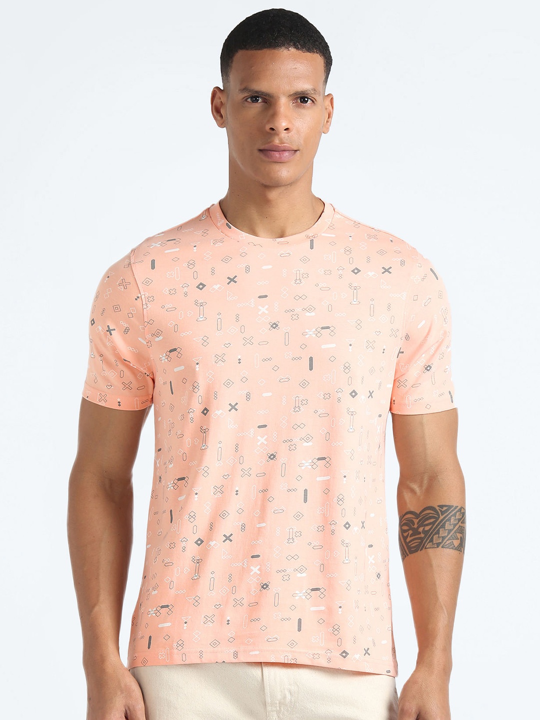 

Flying Machine Geometric Printed Pure Cotton T-shirt, Orange