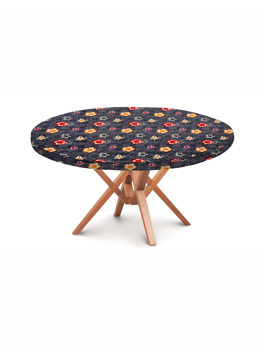 

Stylista Red & Black Floral Printed Waterproof Elastic Round 4-Seater Table Cover, Grey