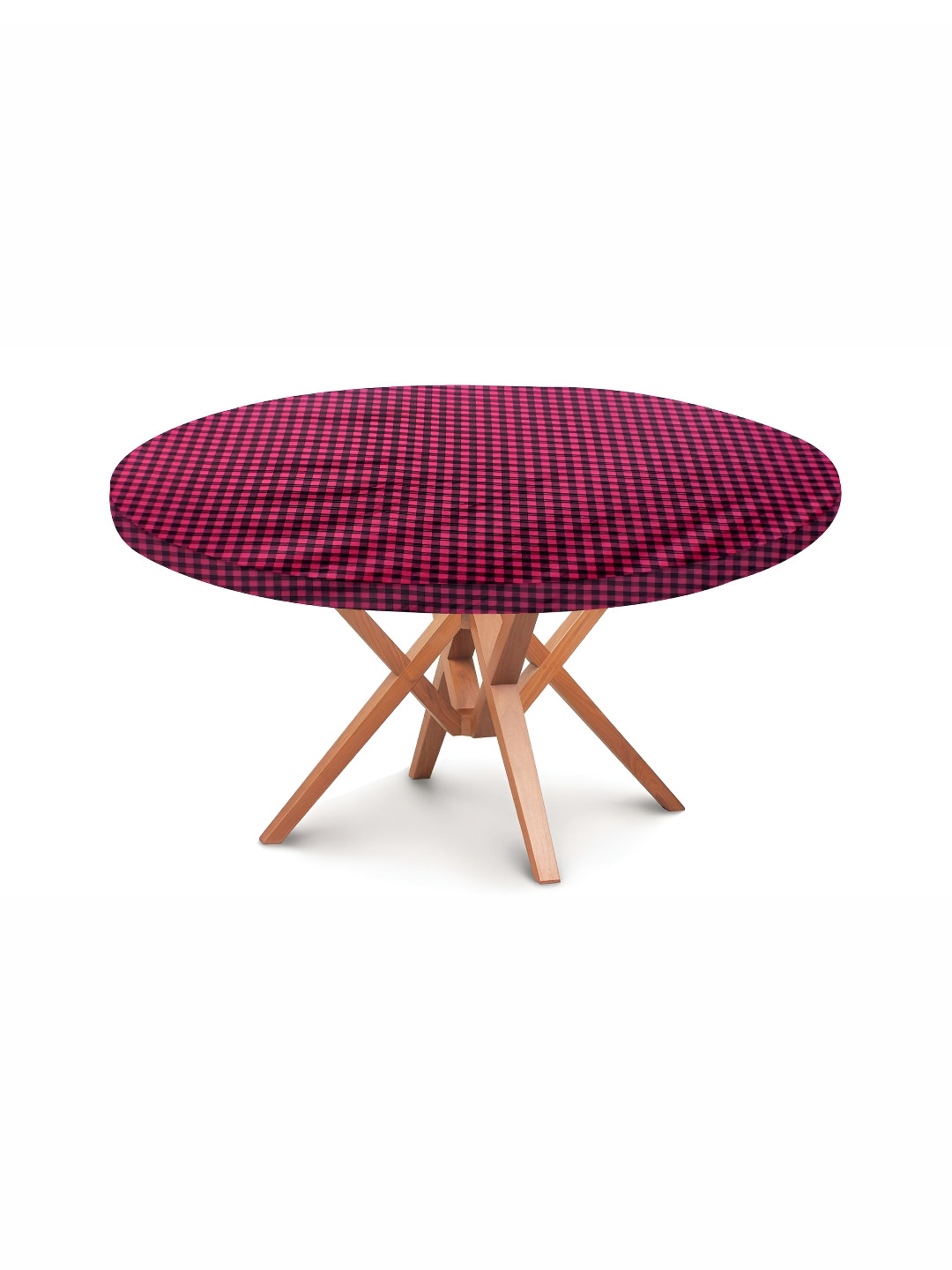 

Stylista Maroon & Black Checked Waterproof Elastic Round 4 Seater Table Cover