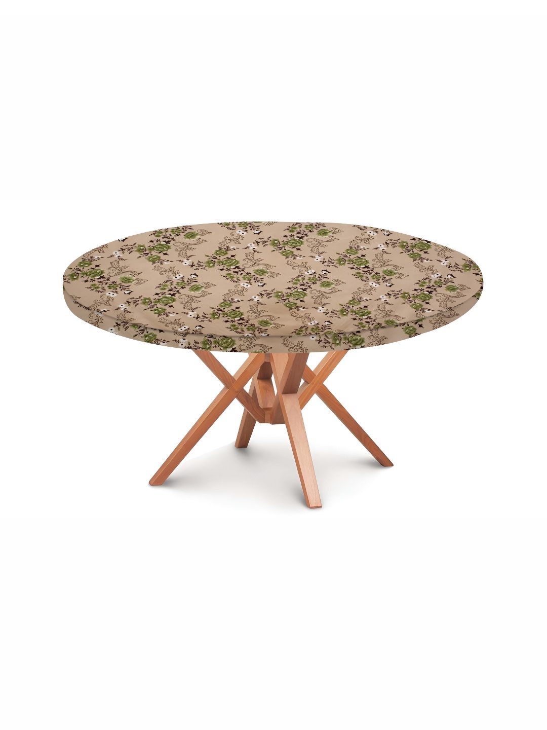 

Stylista Beige & Green Floral Printed Waterproof Elastic Round 4 Seater Table Cover