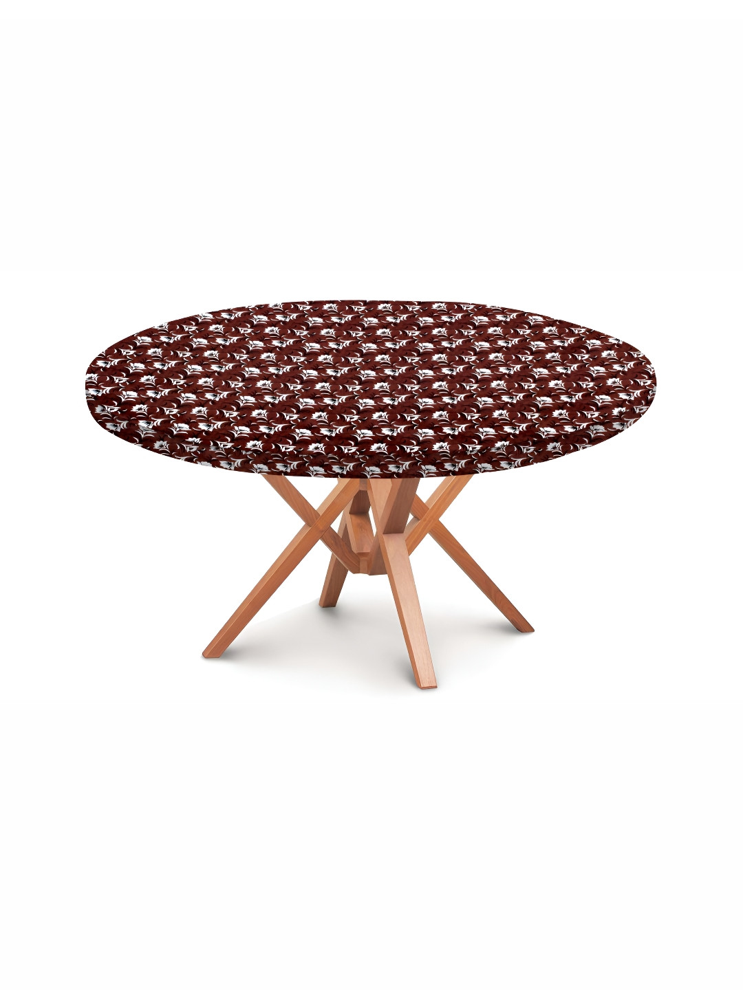 

Stylista Brown & White Floral Printed Waterproof Elastic Round 4 Seater Table Cover