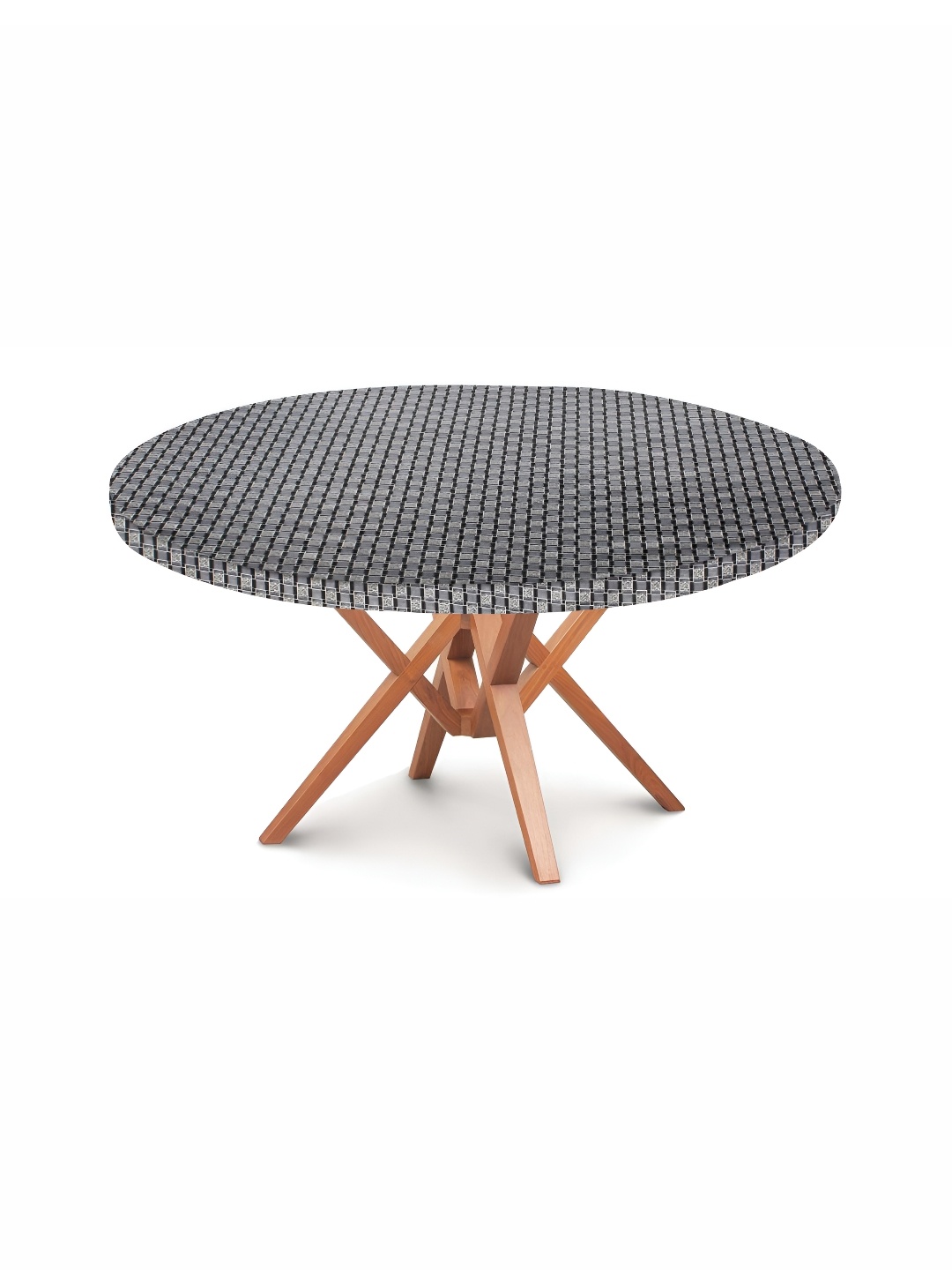 

Stylista Grey & Black Checked Printed Waterproof Elastic Round 4 Seater Table Cover