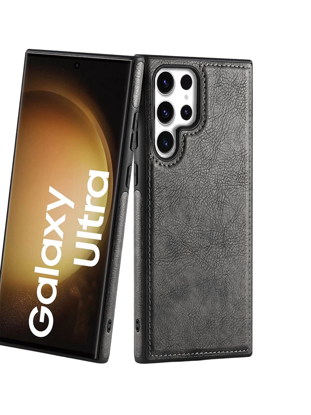 

Karwan Unisex Vegan Leather Samsung S23 Ultra Mobile Back Case, Black