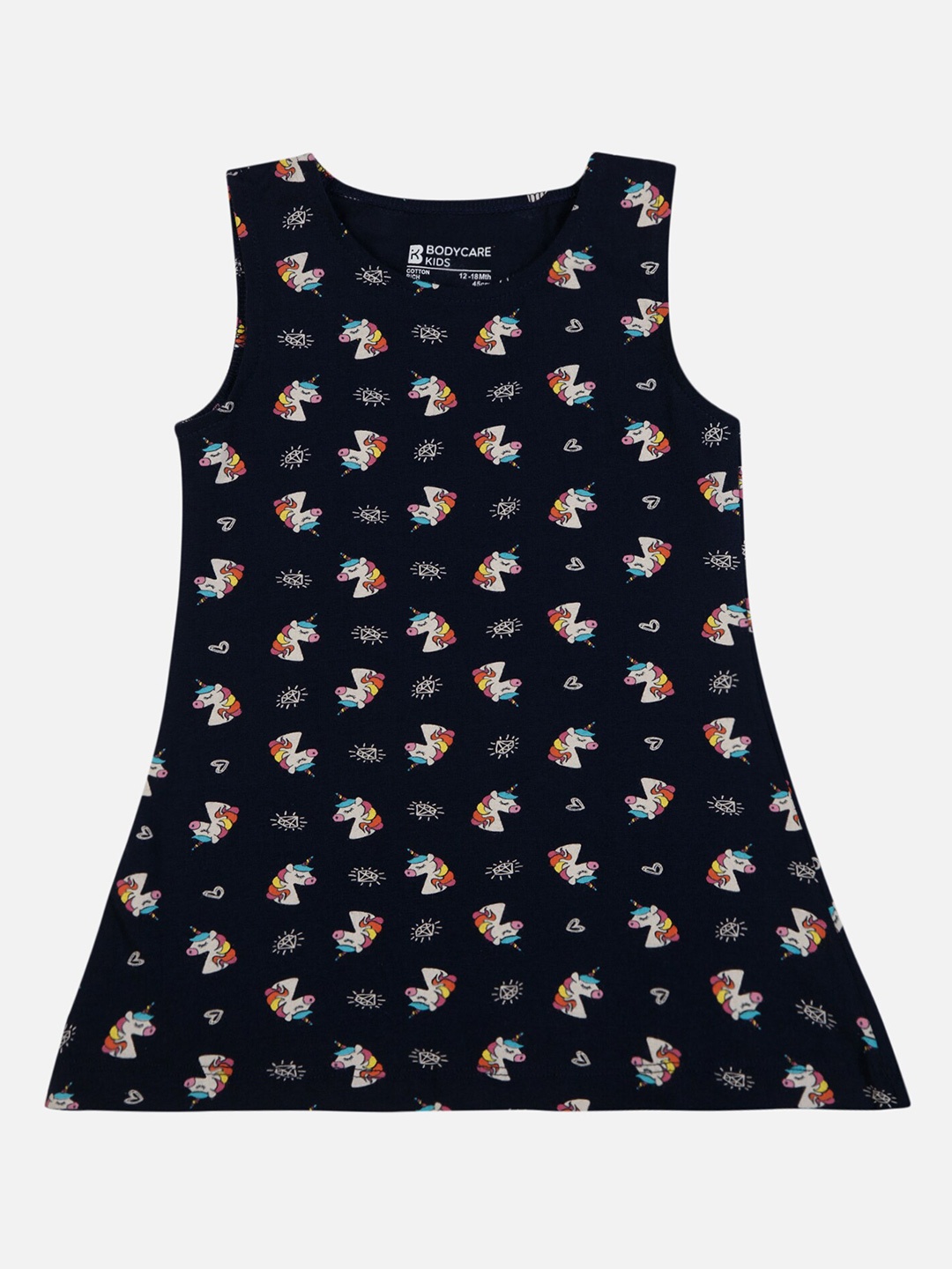 

Bodycare Girls Conversational Printed Cotton A-Line Dress, Navy blue