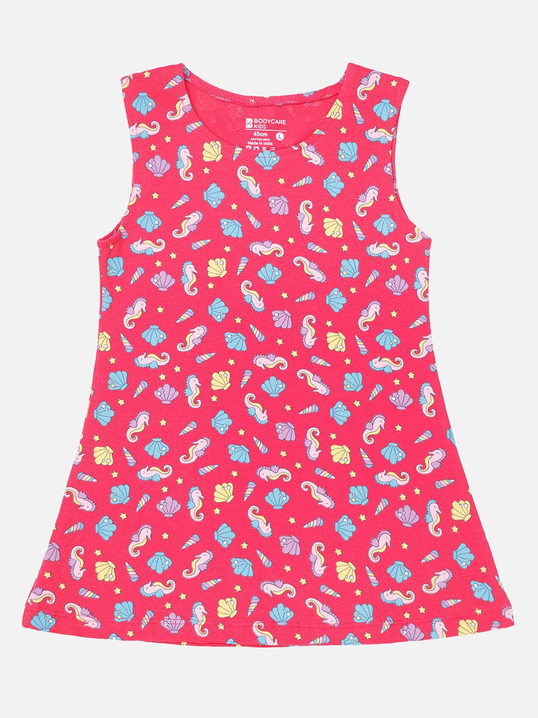 

Bodycare Girls Conversational Printed Cotton A-Line Dress, Fuchsia