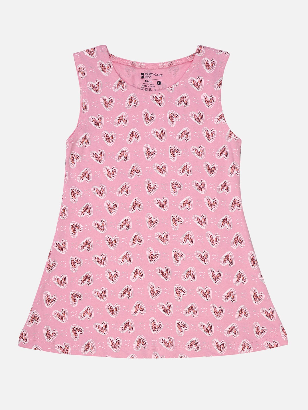 

Bodycare Girls Abstract Print Cotton Round Neck Sleeveless Opaque A-Line Dress, Pink