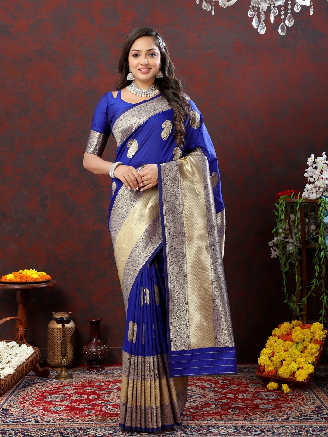 

HIRAPARA ENTERPRICE Woven Design Zari Pure Silk Banarasi Saree, Blue