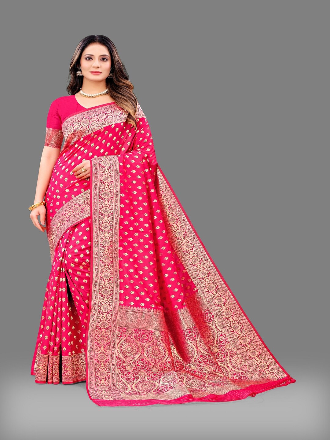 

HIRAPARA ENTERPRICE Ethnic Motifs Woven Design Zari Banarasi Saree, Pink