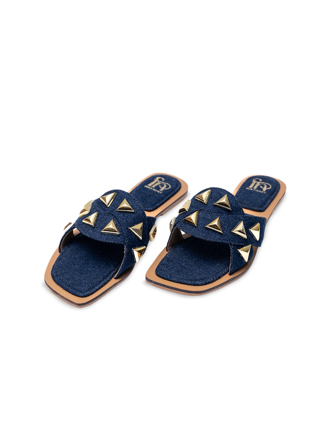

Dapper Feet-Fancy Nancy Embellished Open Toe Flats, Navy blue