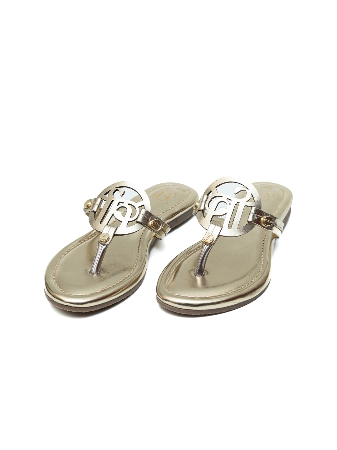 

Dapper Feet-Fancy Nancy Open Toe T-Strap Flats, Gold