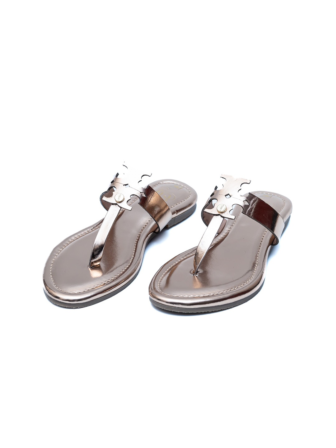 

Dapper Feet-Fancy Nancy Open Toe T-Strap Flats, Rose gold