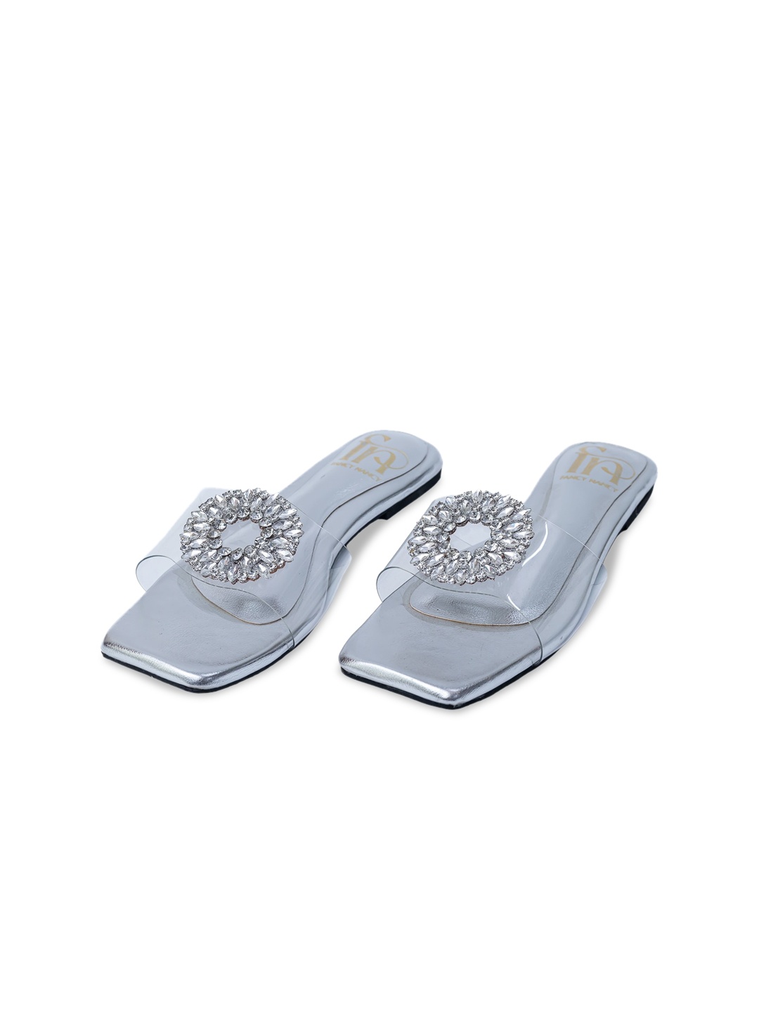 

Dapper Feet-Fancy Nancy Embellished Open Toe Flats, Silver