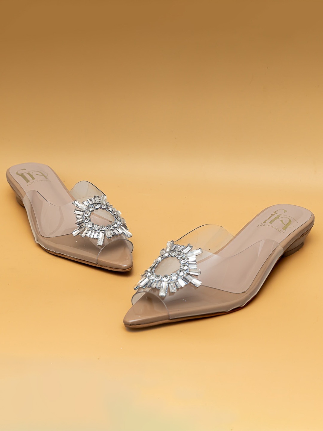 

Dapper Feet-Fancy Nancy Embellished Open Toe Flats, Nude