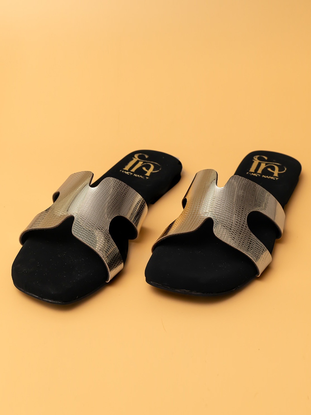 

Dapper Feet-Fancy Nancy Textured Open Toe Flats, Gold