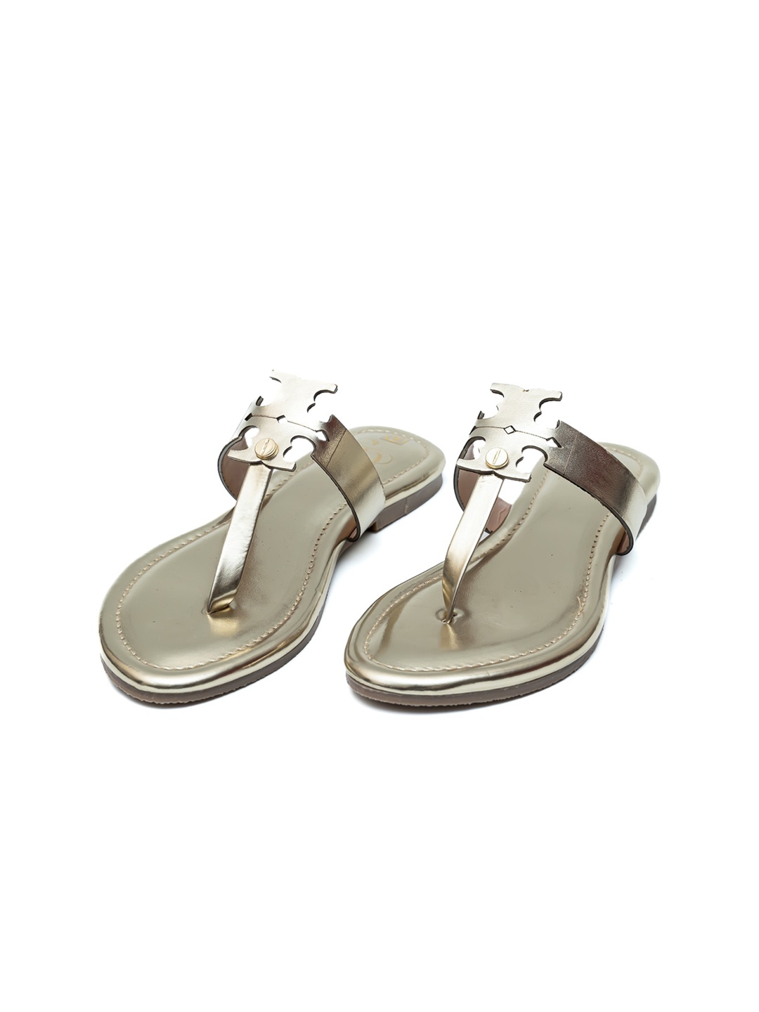 

Dapper Feet-Fancy Nancy Open Toe T-Strap Flats, Gold