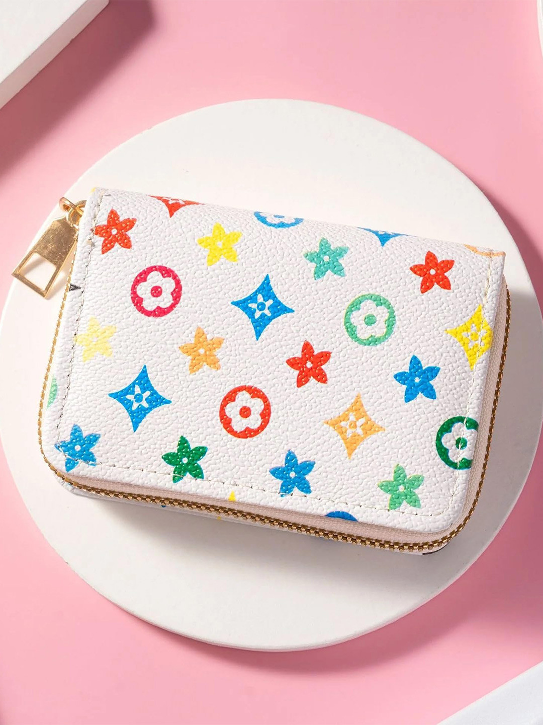 

SYGA Floral Printed Leather Card Holder, White