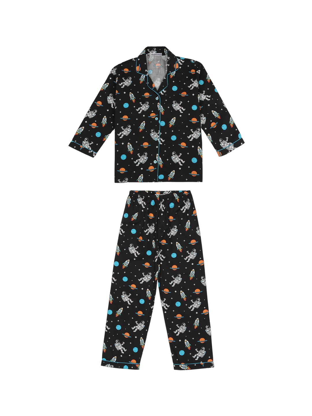 

shopbloom Kids Printed Pure Cotton Shirt With Pyjamas, Black