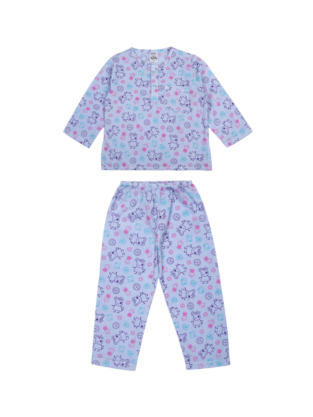 

shopbloom Kids Printed Pure Cotton Shirt With Pyjamas, Blue