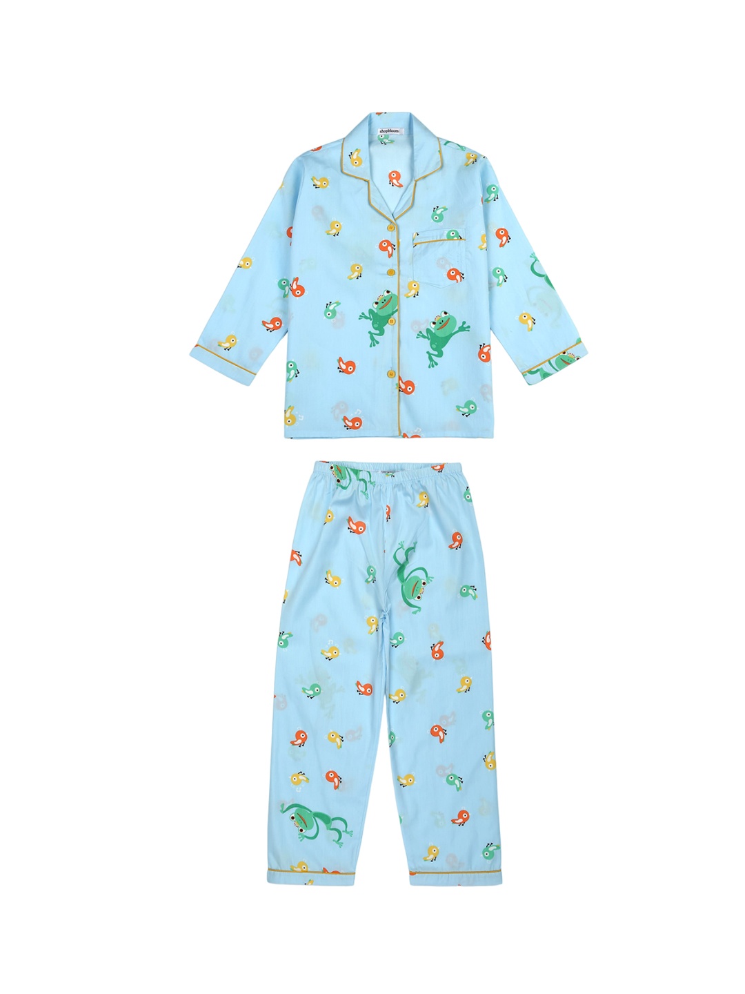 

shopbloom Kids Printed Pure Cotton Shirt With Pyjamas, Blue