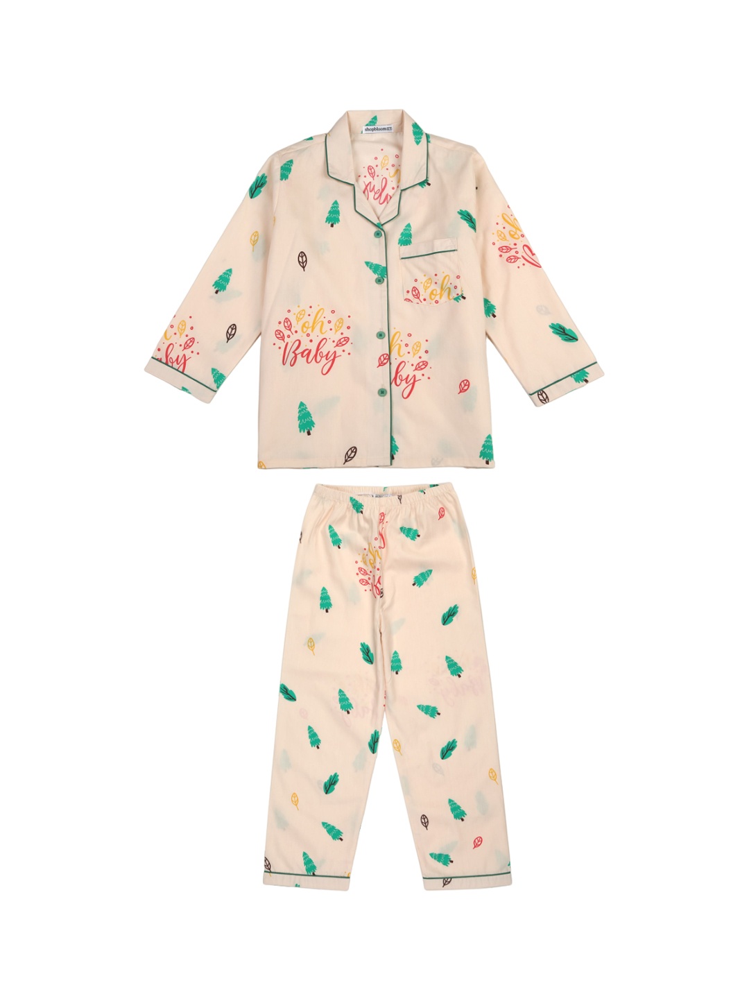 

shopbloom Kids Conversational Printed Pure Cotton Night Suit, Beige