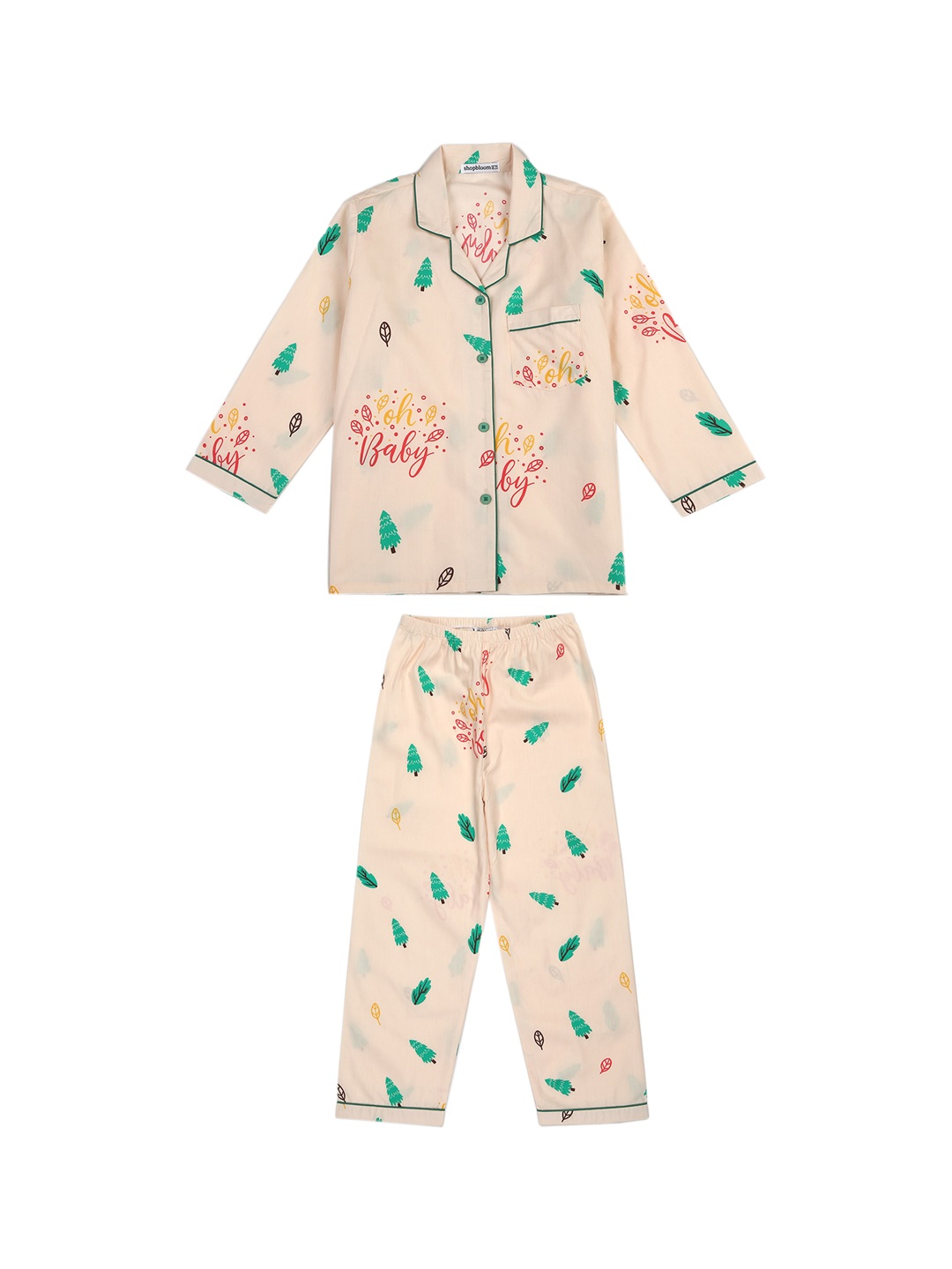 

shopbloom Kids Conversational Printed Pure Cotton Night Suit, Beige