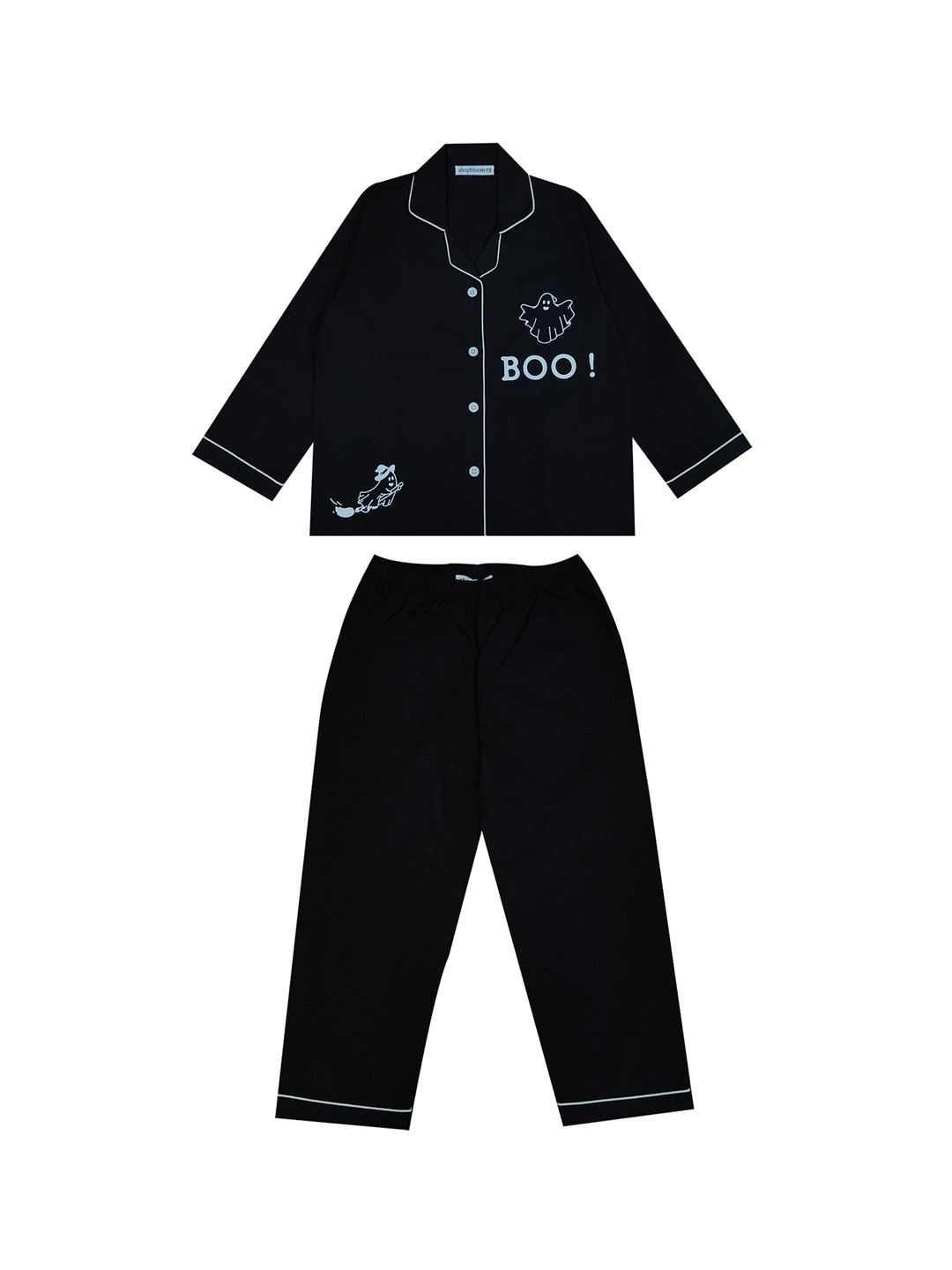 

shopbloom Kids Glow In The Dark Printed Pure Cotton Shirt With Pyjamas, Black