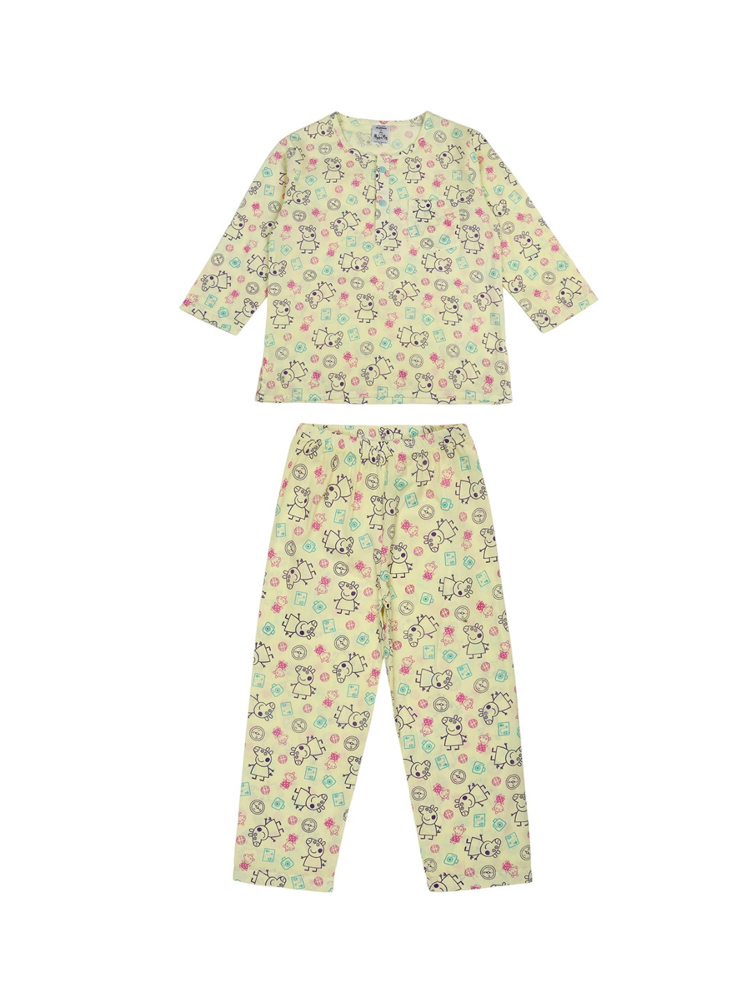

shopbloom Kids Peppa Pig Printed Pure Cotton Night suit, Yellow