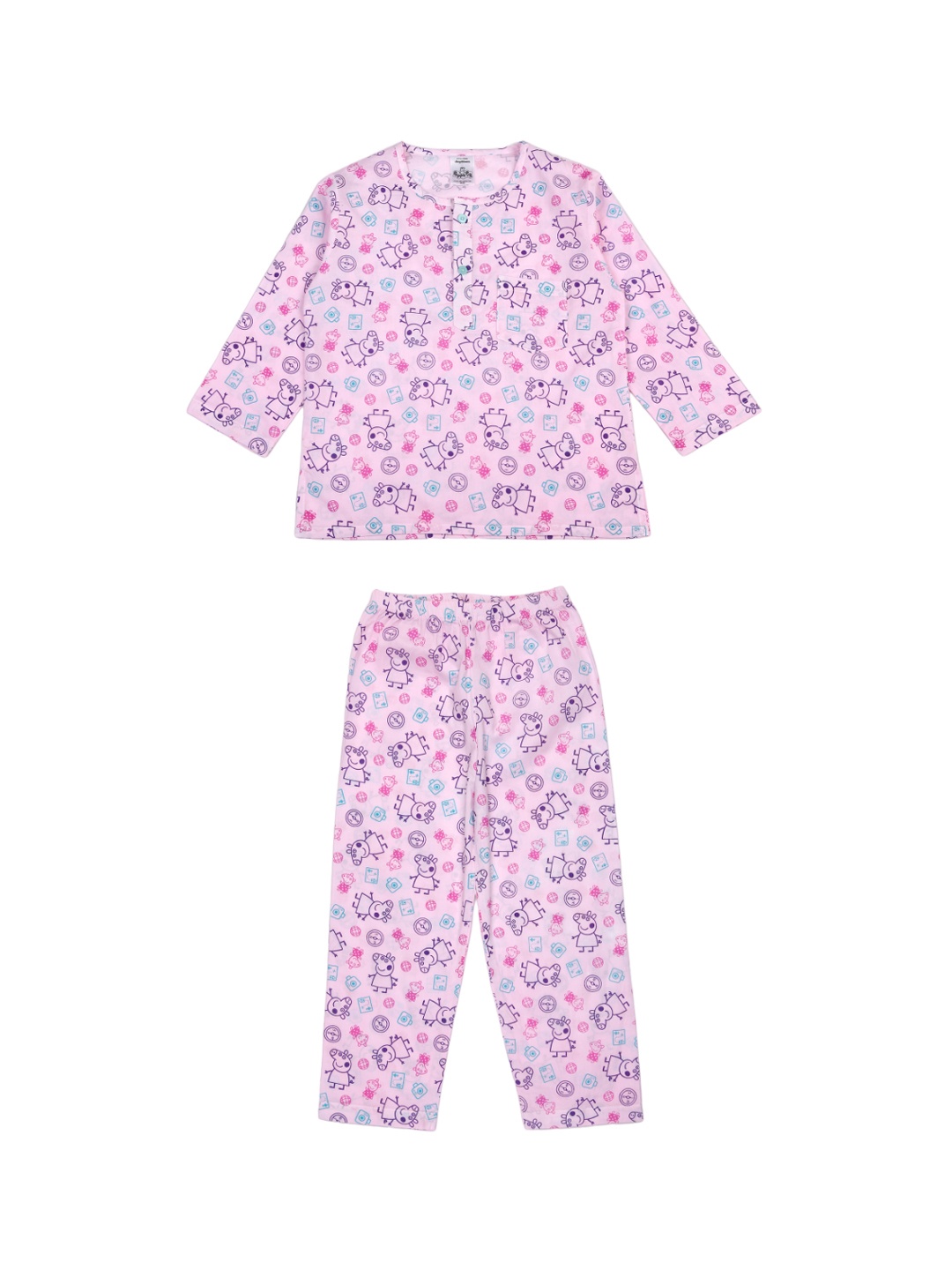 

shopbloom Kids Printed Pure Cotton Shirt With Pyjamas, Pink