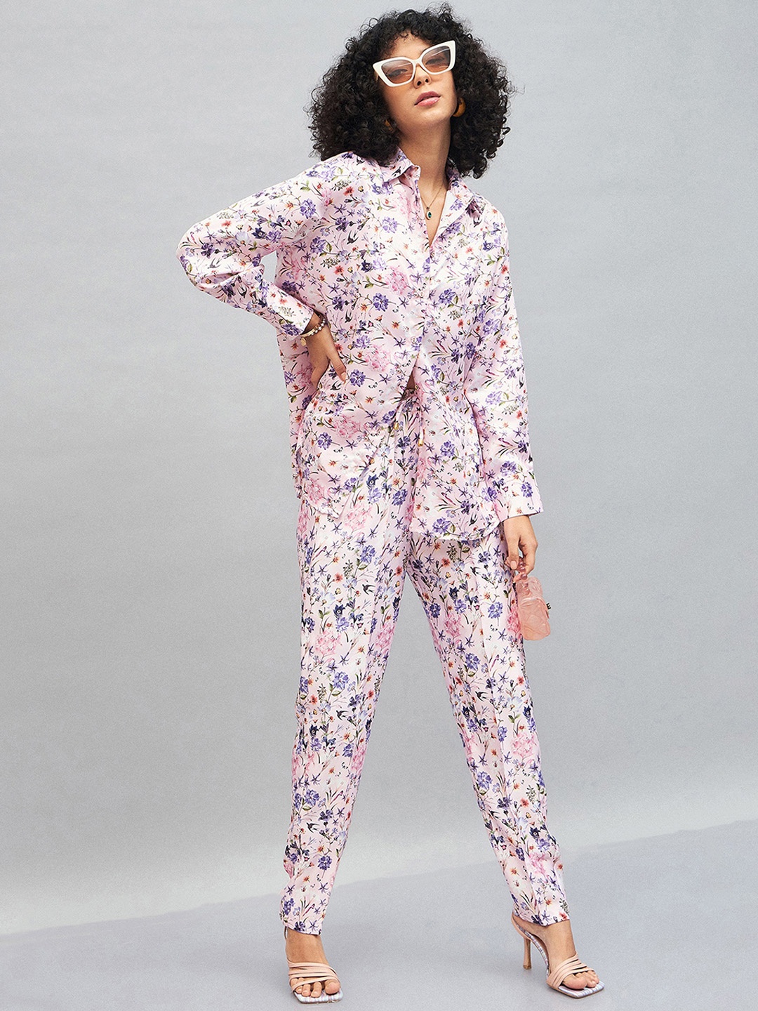 

SASSAFRAS Printed Shirt Collar Co-Ords, Pink