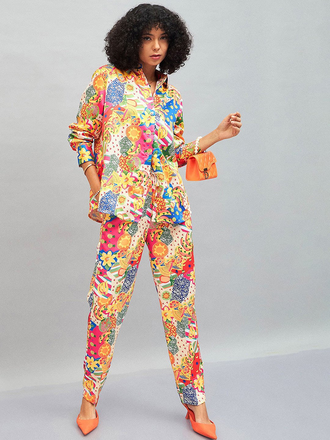 

SASSAFRAS Printed Shirt Collar Co-Ords, Yellow