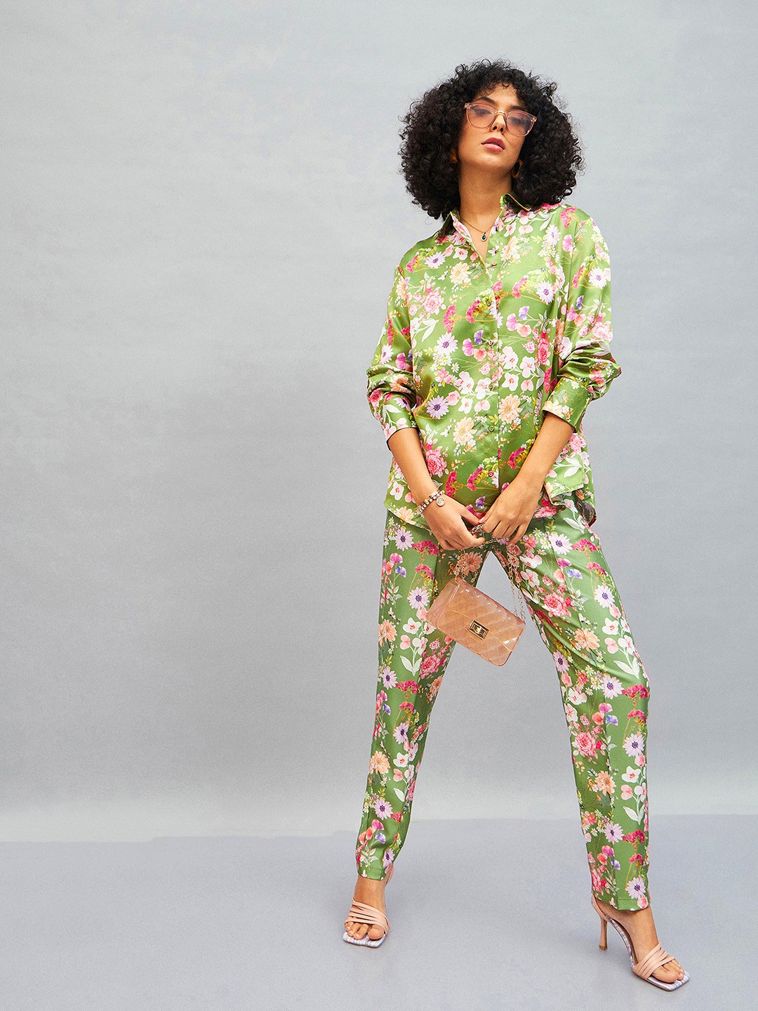 

SASSAFRAS Printed Shirt Collar Co-Ords, Green