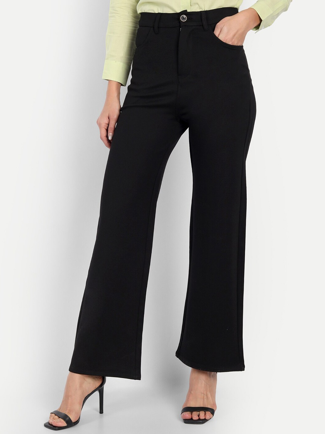 

BROADSTAR Women Smart Loose Fit High-Rise Easy Wash Trousers, Black