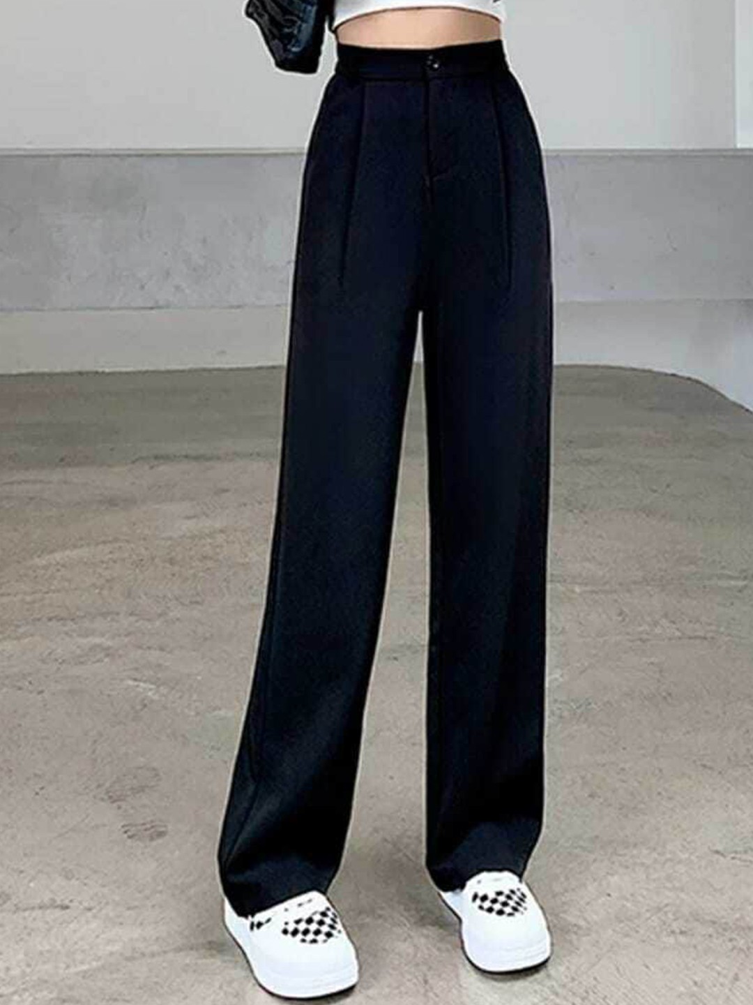 

BROADSTAR Women Smart Straight Fit High-Rise Easy Wash Casual Regular Trousers Trousers, Black
