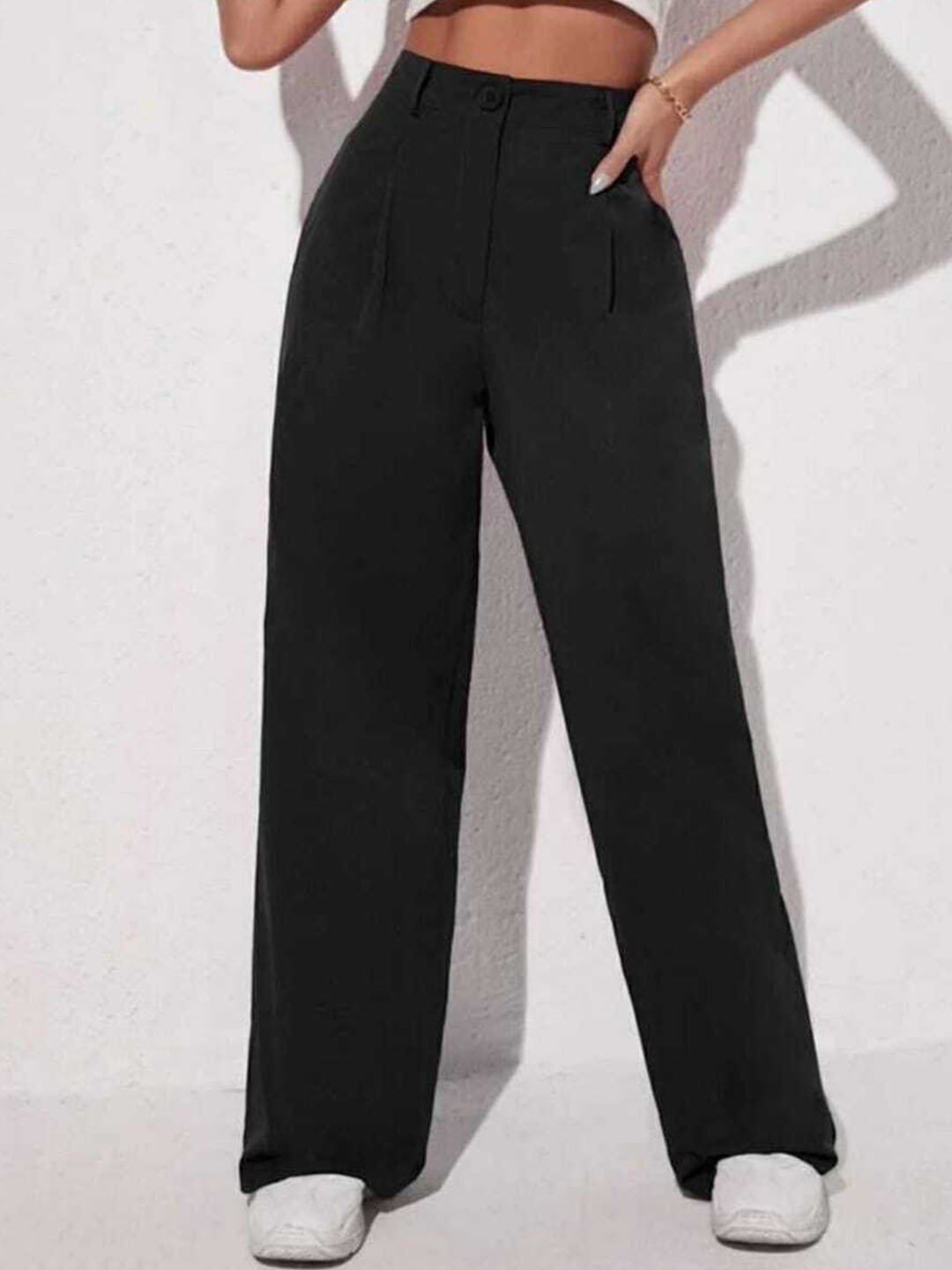 

BROADSTAR Women Smart Straight Fit High-Rise Easy Wash Stretchable Trousers, Black