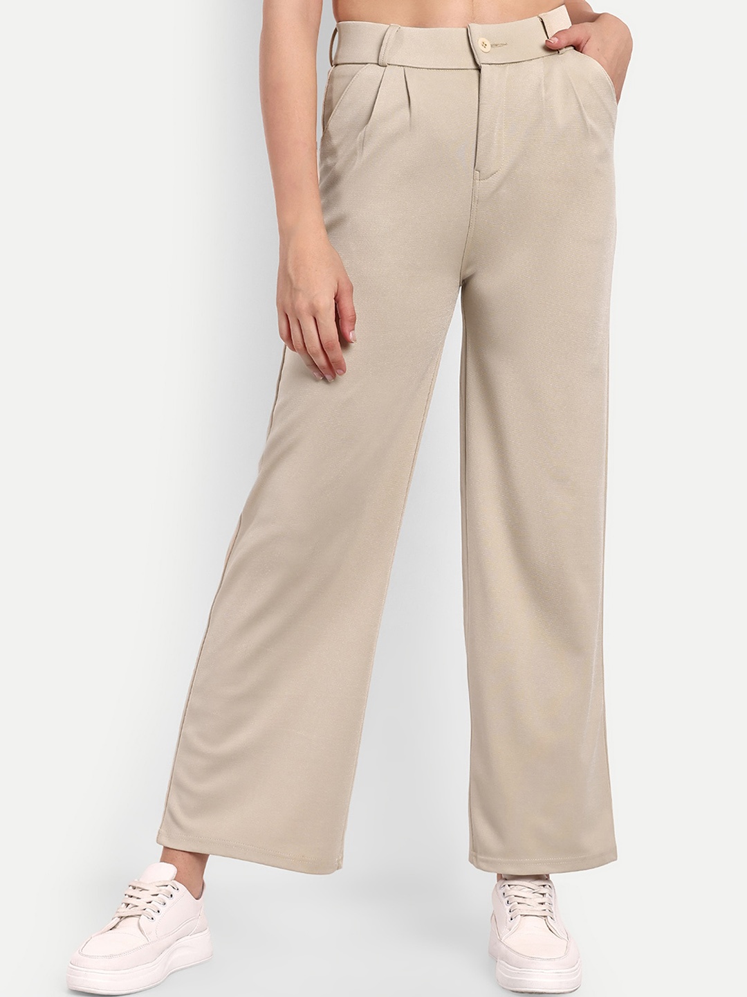 

BROADSTAR Women Pleated Korean Pants, Beige