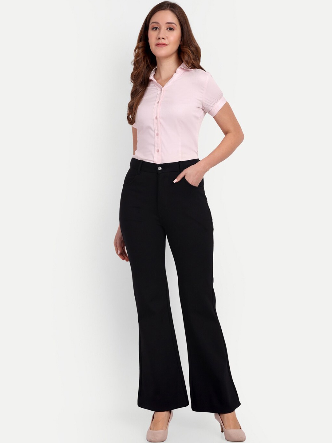 

BROADSTAR Women Smart Flared High-Rise Easy Wash Stretchable Bootcut Trousers, Black