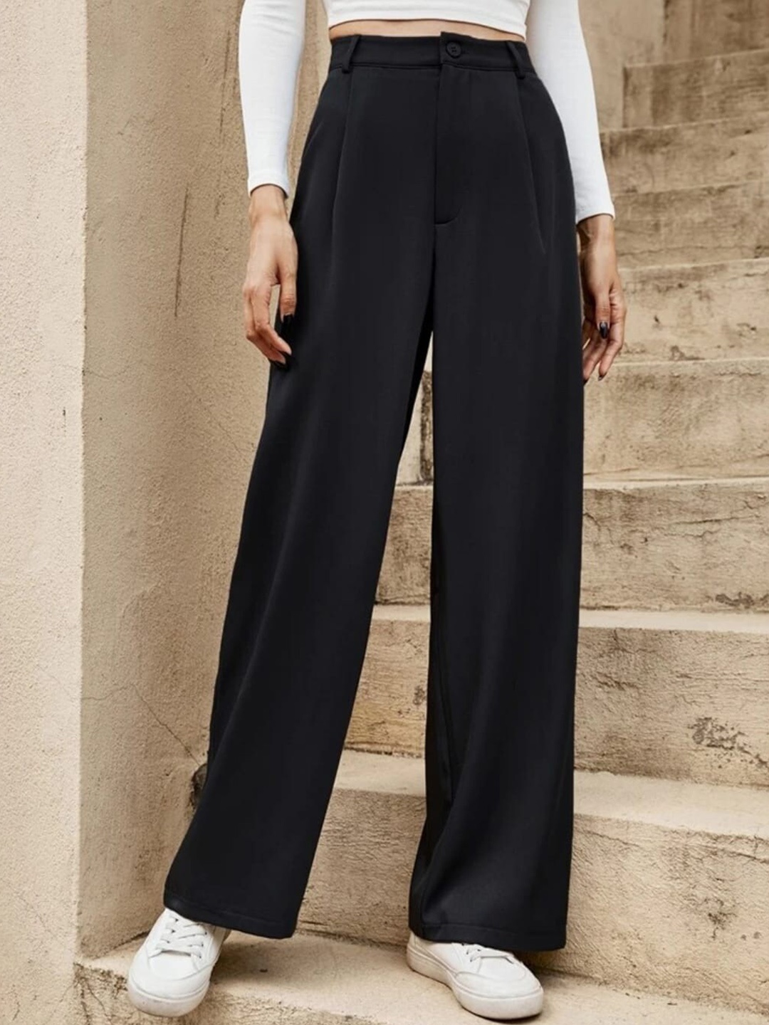 

BROADSTAR Women Pleated Korean Pants, Black