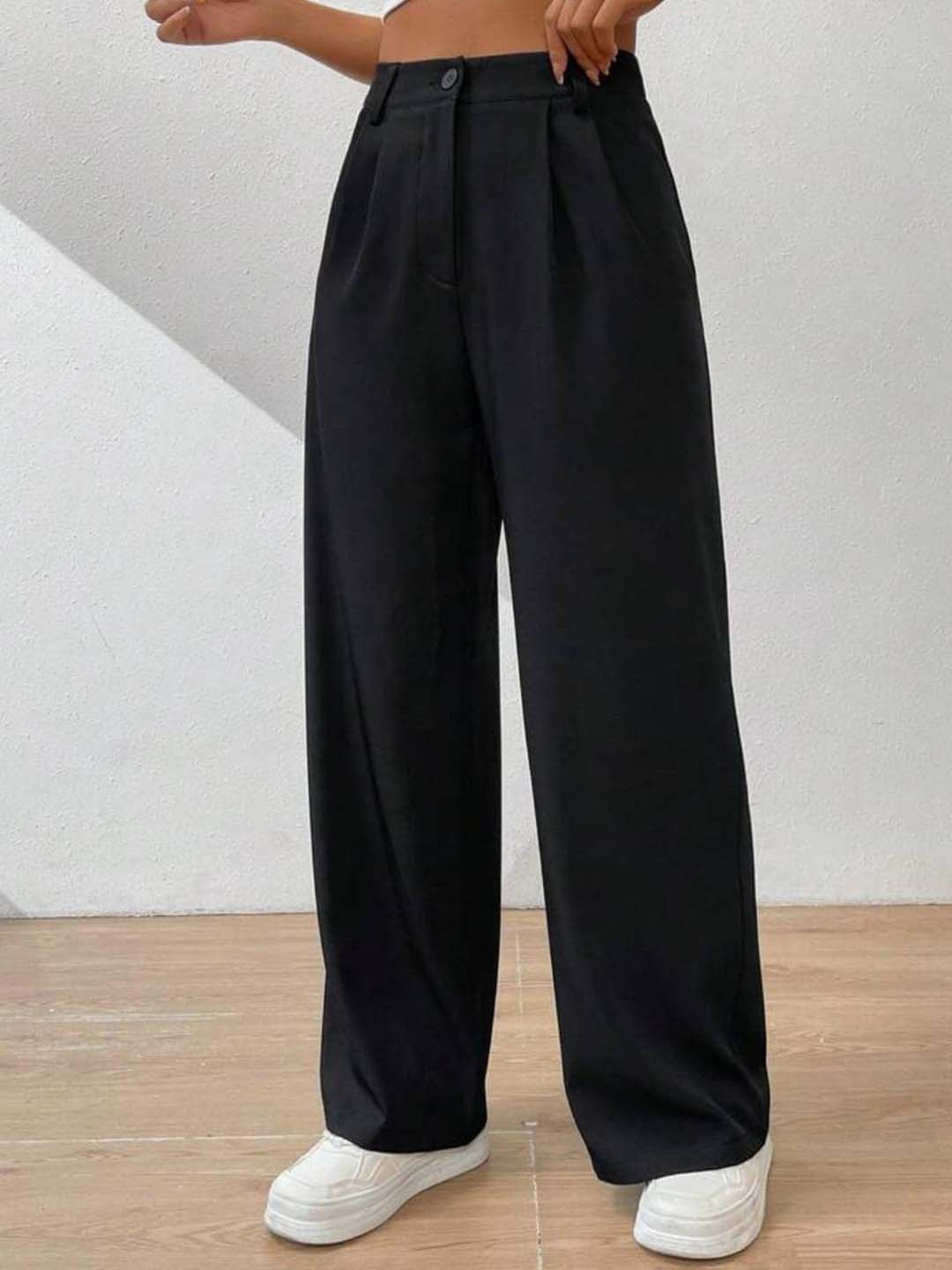 

BROADSTAR Women Pleated Korean Pants, Black