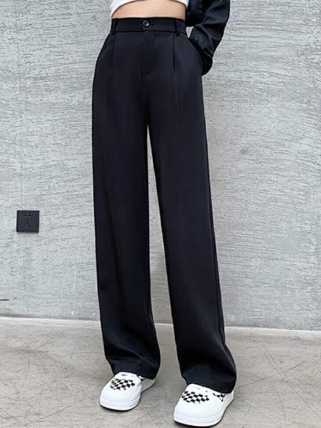 

BROADSTAR Women Smart Straight Fit High-Rise Trouser, Black