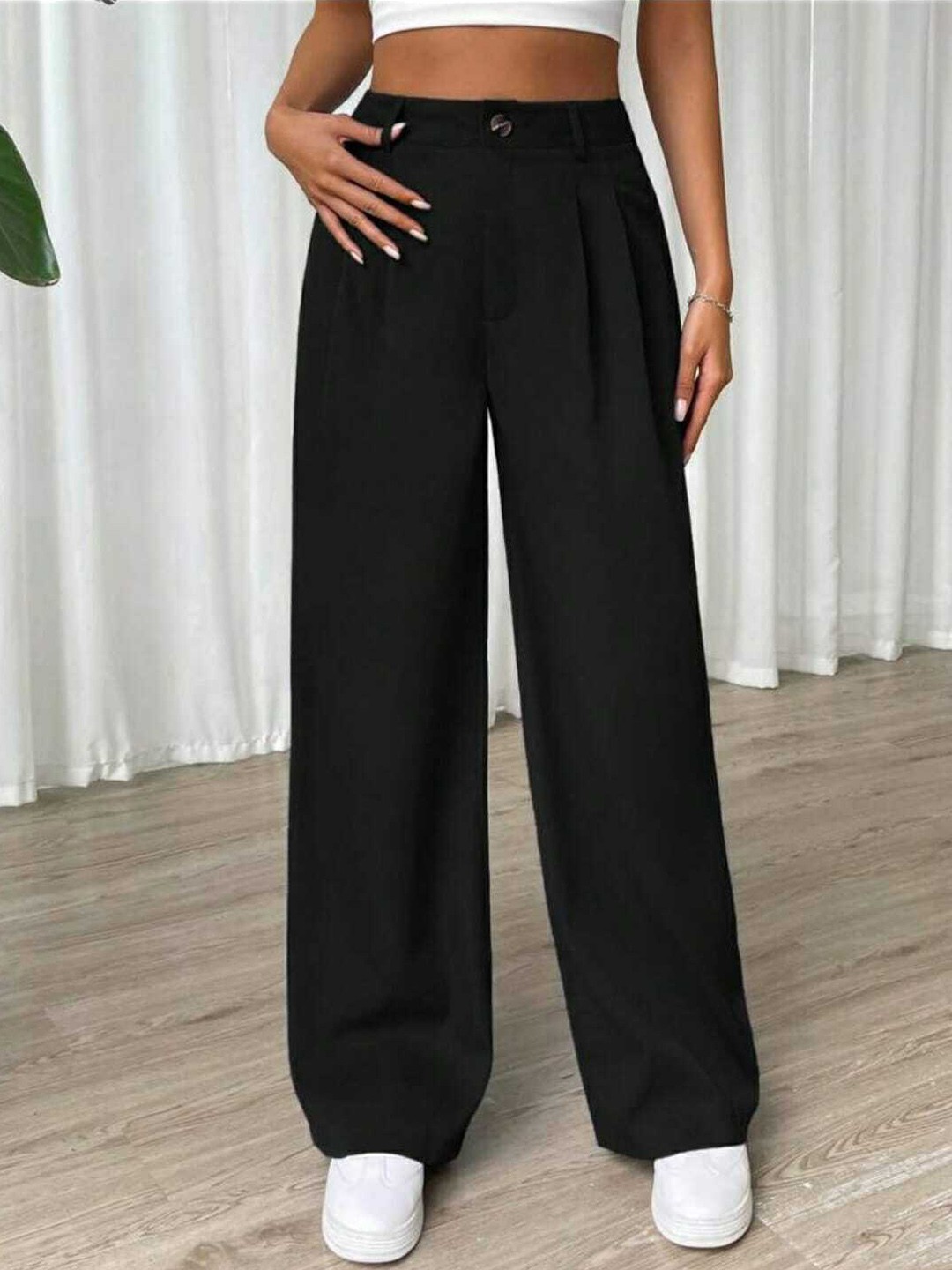 

BROADSTAR Women Pleated Korean Pants, Black