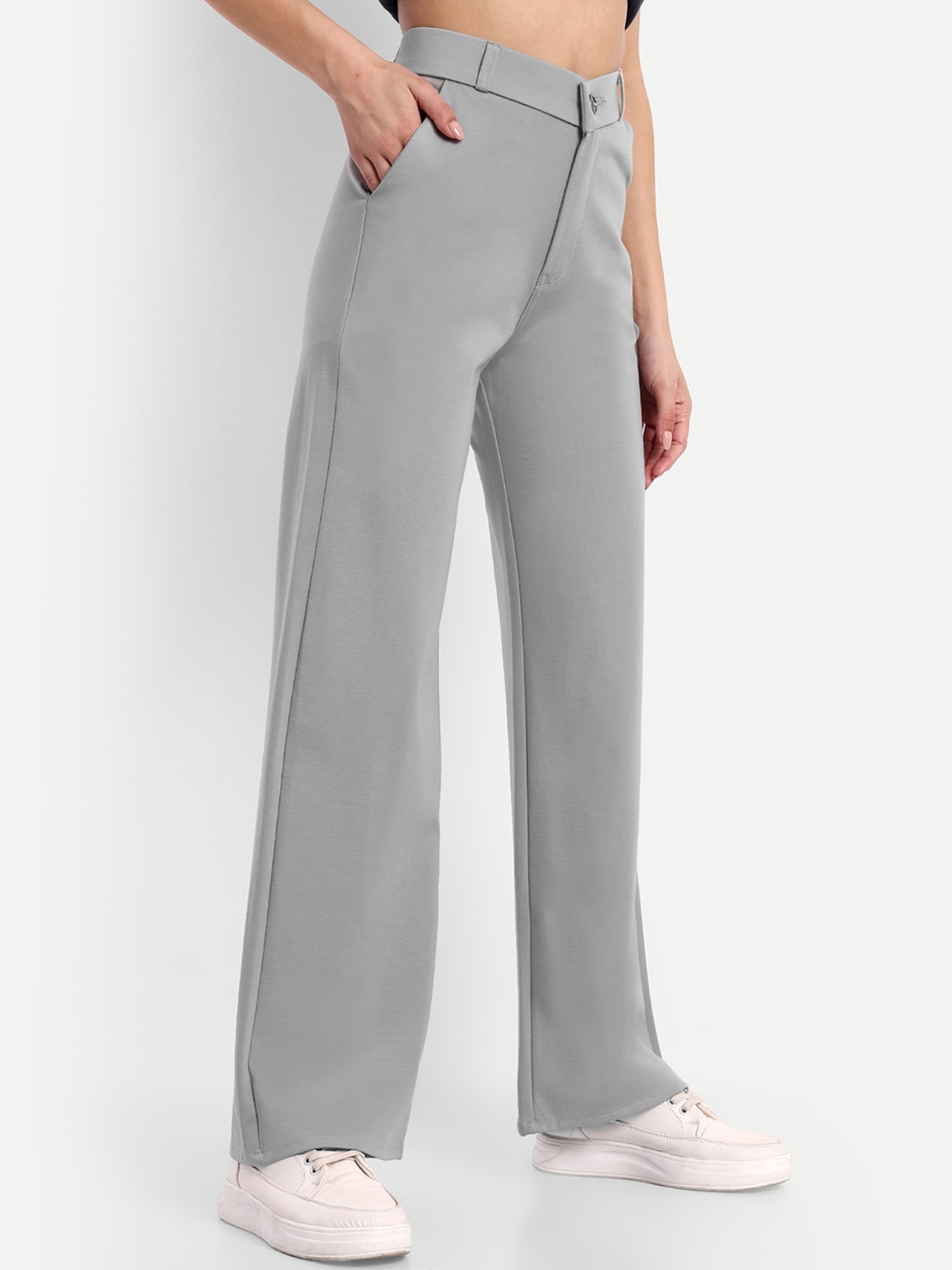 

BROADSTAR Women Smart Loose Fit High-Rise Easy Wash Parallel Trousers, Grey