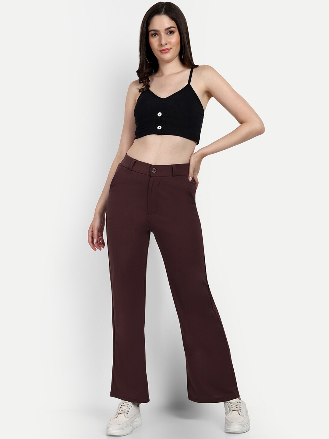 

BROADSTAR Women Smart Loose Fit High-Rise Easy Wash Trousers, Brown