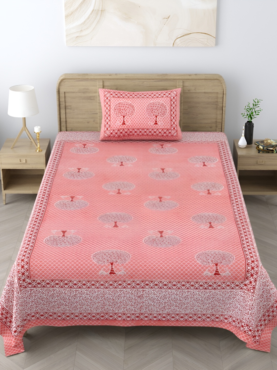 

EasyGoods Pink & White Floral 250 TC Single Cotton Bedsheet with 1 Pillow Cover