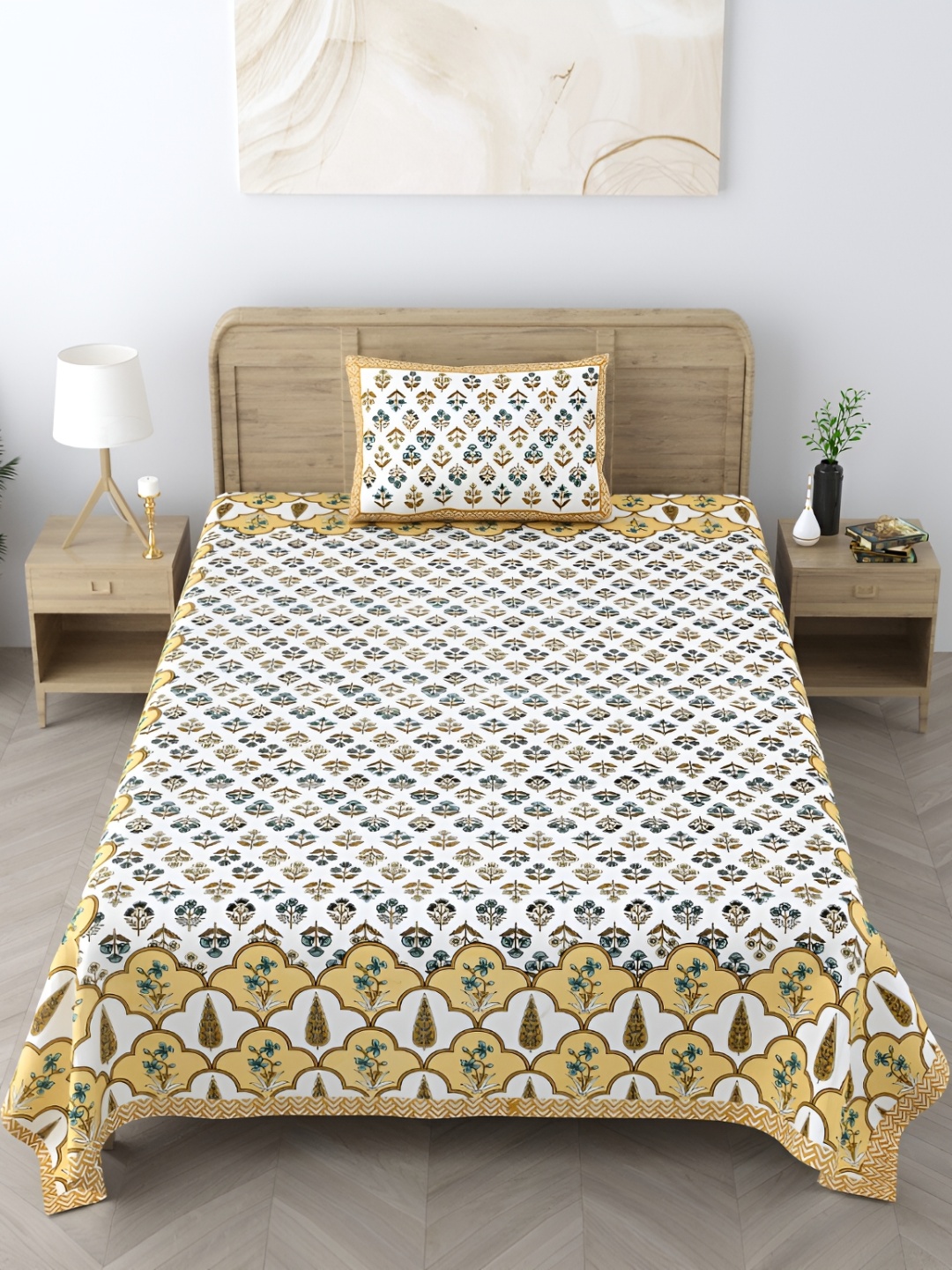 

EasyGoods Yellow & White Floral 250 TC Single Cotton Bedsheet with 1 Pillow Cover