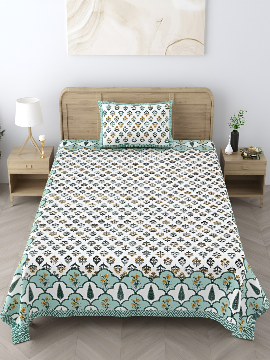 

EasyGoods Blue & White Floral 250 TC Single Cotton Bedsheet with 1 Pillow Cover